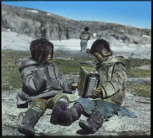 Image of Two Girls, One Playing the Accordion, Baffin Land